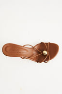 Oval Stone Detailed Heeled Slippers - Tan