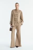 Front Buttoned Suede Shirt - Beige