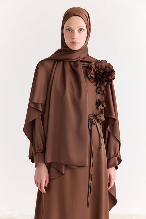 Satin Evening Shawl - Chocolate