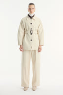 Button Detail Belted Jacket - Beige