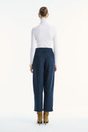 High-Waist Dart-Detail Wide-Leg Trousers - Navy Blue