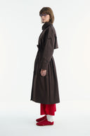 Long Trench Coat with Epaulettes - Brown