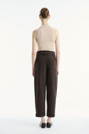 High-Waist Dart-Detail Wide-Leg Trousers - Brown