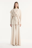 Shawl Collar Belted Ribbed Trouser Set