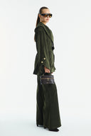 Gold Button Detailed Denim Set - Khaki