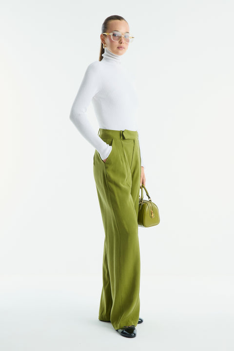 Straight-Leg Crepe Trousers - Olive
