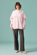 Scarf-Collar Knitted Sweater - Pink