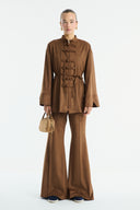Front-Button Suede Shirt - Camel