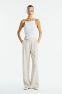 Straight-Leg Crepe Trousers - Beige