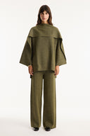 Shawl Collar Metallic Knit Set with Trousers