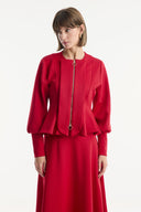 Zipper Detail Flared Skirt Scuba Set - Red