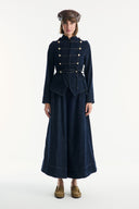 Button-Front Stitched Detail Denim Set with Trousers