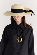 Straw Hat with Ribbon - Beige