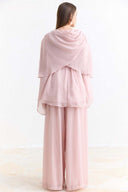 Shoulder Pleat Detail Yoryo Chiffon Pants Set - Pink