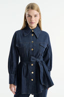 Gold Button Detailed Denim Set - Navy Blue