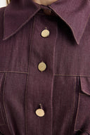 Gold Button Detailed Denim Set - Burgundy