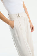 Straight-Leg Crepe Trousers - Beige