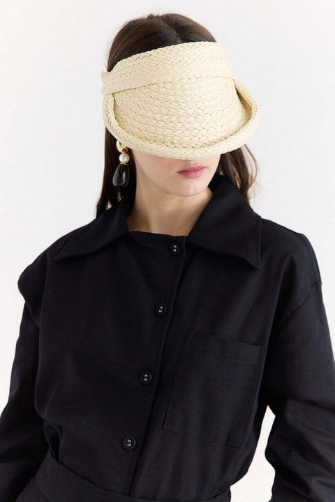Foldable Detail Straw Visor Hat - Beige