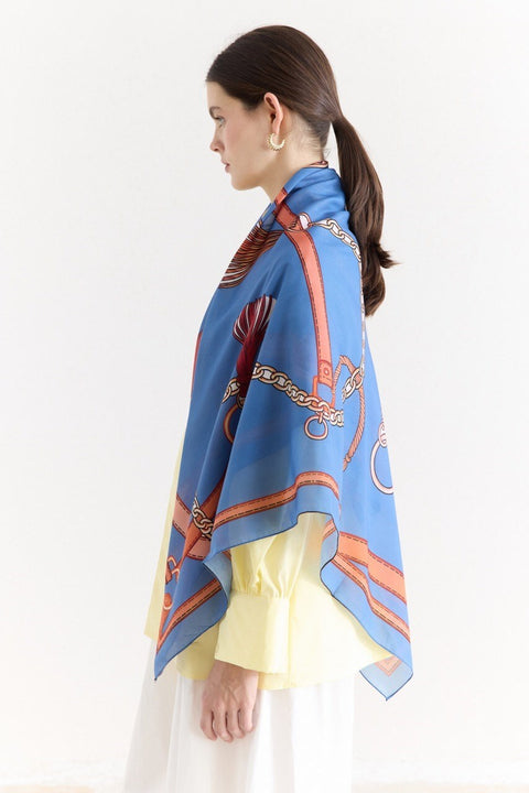 Samora Patterned Shoulder Shawl - Ocean Blue