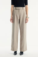 Double Crepe Straight Cut Trousers - Stone