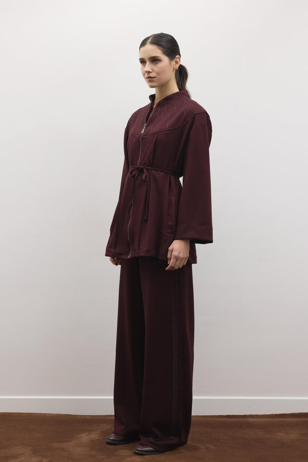 Eiryn Şerit Taşlı Takım - Bordo