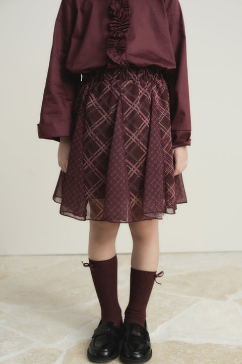 Plaid Chiffon Printed Skirt - Plum