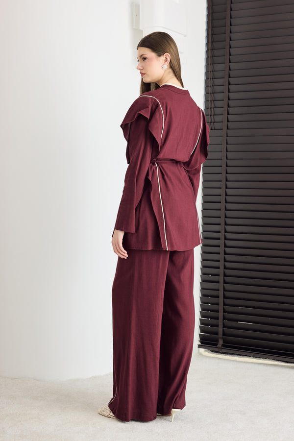 Ellery Ara Biyeli Keten Takım - Bordo