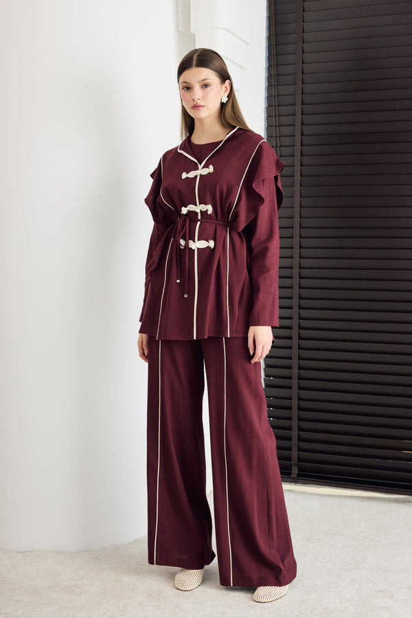 Ellery Ara Biyeli Keten Takım - Bordo
