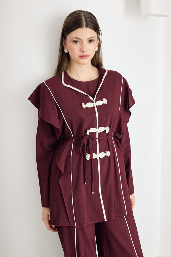 Ellery Ara Biyeli Keten Takım - Bordo