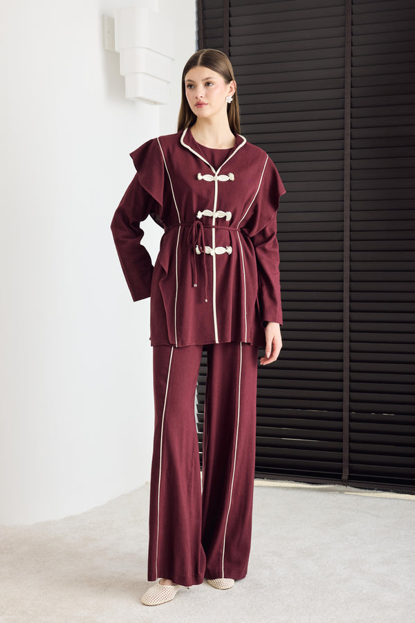 Ellery Ara Biyeli Keten Takım - Bordo