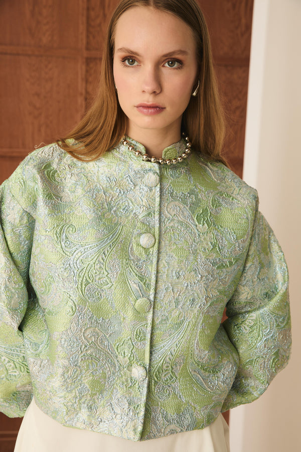 Etnik Jakar Kısa Ceket - su yeşili