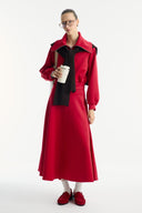 Jeweled Collar Zippered Scuba Skirt Set - Red