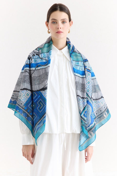 Samora Patterned Shoulder Shawl - Turquoise