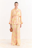Sophia Satin Printed Yoryo Chiffon Pants Set - Yellow