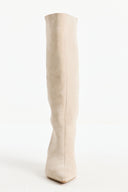 Pointed Toe Genuine Suede Leather Stiletto Boots - Stone