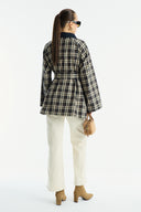 Collared Waxed-Look Plaid Jacket - Beige