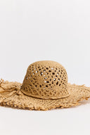 Tassel Detail Wide Straw Hat - Camel