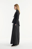 Front-Buttoned Stitch Detailed Denim Set with Trousers - Coffee