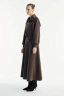 Stone-Embellished Collar Zippered Scuba Skirt Set - Coffee