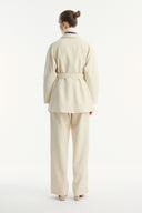 Button Detail Belted Jacket - Beige