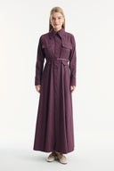 Detailed Embroidered Pocket Flap Denim Dress - Burgundy