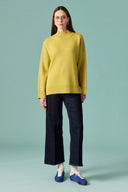 Detailed Seam Turtleneck Knit Sweater - Olive Green