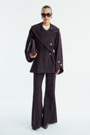 Gold Button Detailed Denim Set - Burgundy