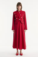 Skirt Set with Asymmetric Button Detail - Red