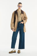 Contrast Collar and Striped Detail Jacket - Camel