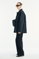Contrast Collar and Striped Detail Jacket - Black