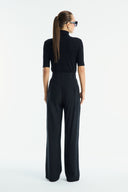 Straight-Cut Crepe Trousers - Black