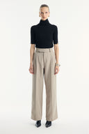 Double Crepe Straight Cut Trousers - Stone