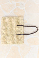 Wicker Bag with Leather Handle - Beige