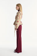 Floral Print Quilted Jacket - Burgundy